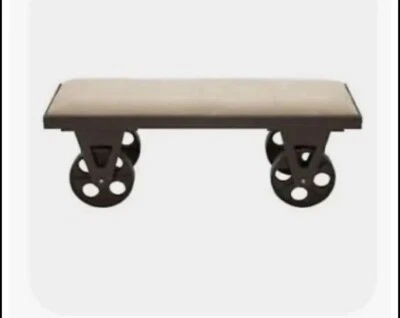 Zimlay Industrial Wood And Iron Vintage Cart Cushioned Bench 56061 - Image 1 of 3