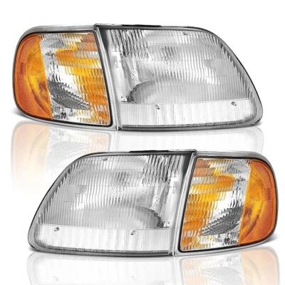 Chrome Pair Headlights & Corner Lights Fit For 1997-2003 Ford F150 Expedition - Image 1 of 2