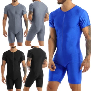 Mens Boxer Shorts Bodysuit Jumpsuit Gym Workout Fitness Short Sleeve Leotard - Picture 1 of 37