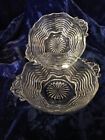 2 Vintage Clear Glass Bowls Rings Star Burst Design with Handles