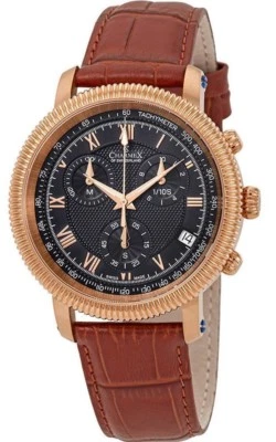 Relógio masculino Charmex 2988 President II cronógrafo couro mostrador preto fabricado na Suíça - Imagem 1 de 4