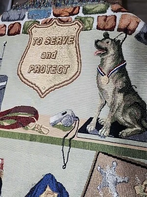 Tapiz tejido temático policial K-9 Servir y proteger 52 x 68 usado en excelente estado regalo Foto 1 de 4