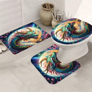 Colorful Dragon Shower Curtain Anti-Slip Bath Mat Toilet Lid Cover Bathroom Rugs - Picture 1 of 18