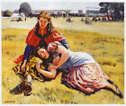Two Gypsy Romany Young Women At Ascot Laura Knight Print In 11 X 14 Inch Mount