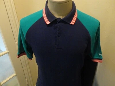 Vtg 80's Spalding Blue Teal Colorblock 70-30 Polo Shirt Rare Find - Image 1 of 4