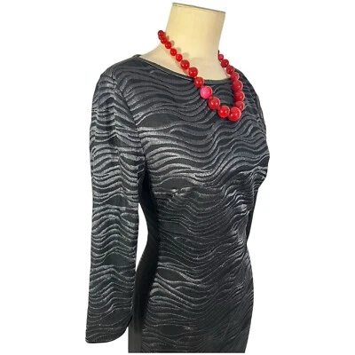 Vestido de diseñador REISS Lennox para mujer manga larga negro satinado talla Uk 8 Foto 1 de 4