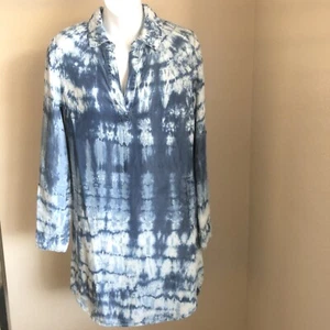 Splendid Women Small Blue Tie Dye Cotton Long Sleeve Tunic Shirt Dress - Picture 1 of 8
