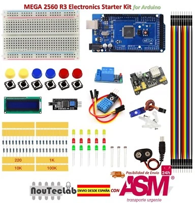 Upgrade Kit MEGA 2560 R3 Breadboard LED LCD SG90 DHT11 Relay MB102 for Arduino - Imagen 1 de 4