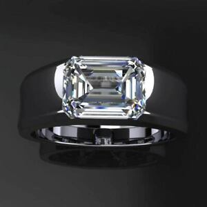 Lab-Created 3CT Emerald Diamond Men's Engagement Wedding Ring 14K White Gold FN