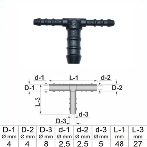 1 2 3 5 o 10 ud. Conector Manguera en T 4mm 8mm 4mm RGV T Pieza reducida - Imagen 1 de 6