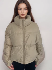 Oak + Fort Puffer Jacket Women Sz L Beige Duck Down Winter Snow - Picture 1 of 12