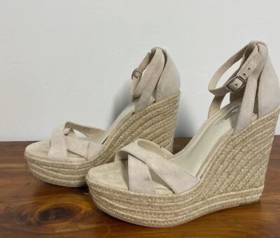 BCBGeneration Talla 8 Rosa Claro Alpargata Plataforma Cuña Punta Abierta Sandalia Tacón Foto 1 de 4