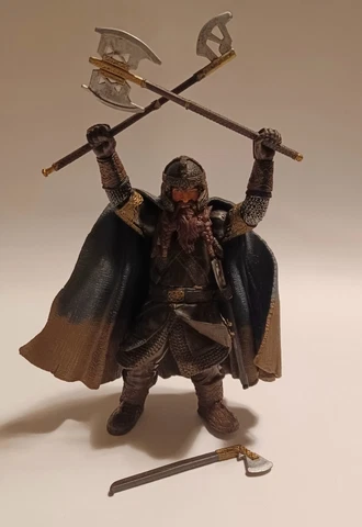 2004 Marvel ToyBiz Lord of the Rings  Gimli Action Figure with axes + helmet Cover