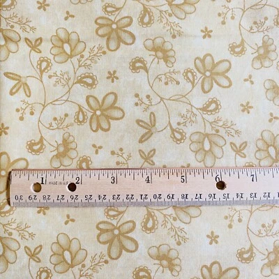 1 YD Brown Beige Floral Fabric Moda Quilting Cotton Print - Image 1 of 4