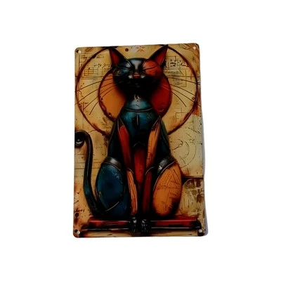 "Letrero de arte de pared de gato de metal 8x12 - Decoración felina steampunk vintage regalo para el hogar" Foto 1 de 4