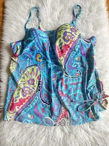 Lane Bryant Women’s Size 44B Aqua Paisley Print Tankini Top - Picture 1 of 8