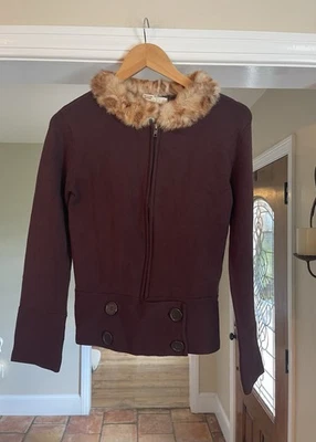 Suéter Bette Paige Pinup Años 50 Estilo Retro Talla S Piel Recortada Marrón Mezcla Seda Foto 1 de 4