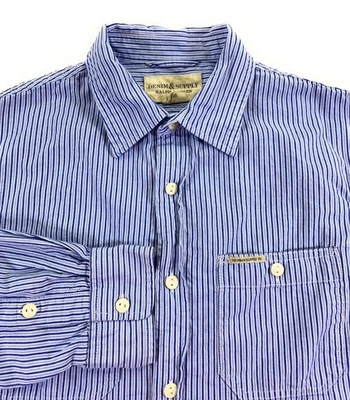 Camisa Denim & Supply Ralph Lauren Para Hombre Manga Larga Bolsillos Azul Rayas Mediana Foto 1 de 4