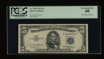 DBR 1953-A $5 Silver Fr. 1656 EA Block PCGS XF-40 Serial E52146614A - Image 1 of 2