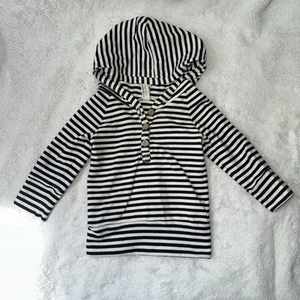 Childhoods Clothing Henley Hoodie Black White Striped 3-6M USA Unisex Sweatshirt - Picture 1 of 8
