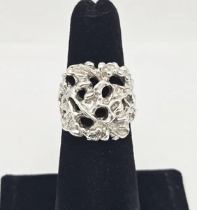 Vintage Sterling Silver Modernist Brutalist Freeform Molten Ring Size 5 - 7.7g - Picture 1 of 7