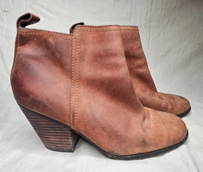 Cole Haan Grand OS Ankle Boots Womens 7 Brown Leather Zip Round Toe Block Heel - Image 1 of 4