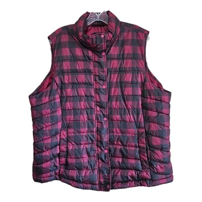 GAP Women's XXL 2X Puffer Vest Buffalo Check Red Black Snaps Gorpcore 48" AS IS - Image 1 of 4