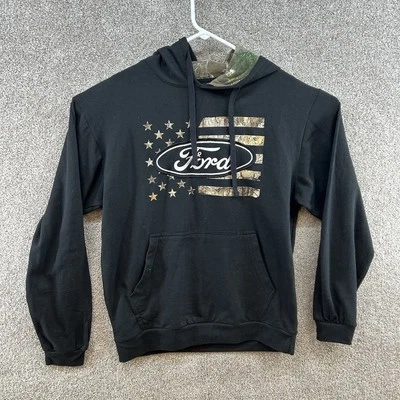 Realtree Men's Hoodie Size Medium Black Long Sleeve American Flag Ford - Image 1 of 4