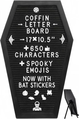 Coffin Letter Board Black + 3D Bat Stickers + 650 Characters, Spooky Emojis, Woo - Image 1 of 4