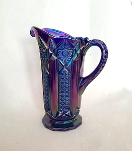 Vetro FENTON * Brocca Quintec Carnevale Calendula Cobalto - Foto 1 di 6