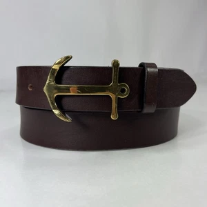 Vineyard Vines Anchor Buckle Wide Brown Leather Belt - Made in USA - Size 36 - Picture 1 of 9