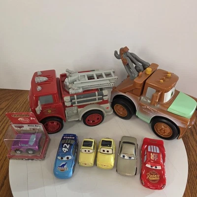Disney Cars Movie Toy Lot/Push & Go Mater Tow Truck/Lightning McQueen/Fire Truck - Image 1 of 4