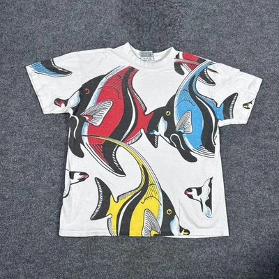 Camisa Boxer Joe Vintage Mujer Talla Única Pez Blanco Estampado Gráfico Años 90 Foto 1 de 4