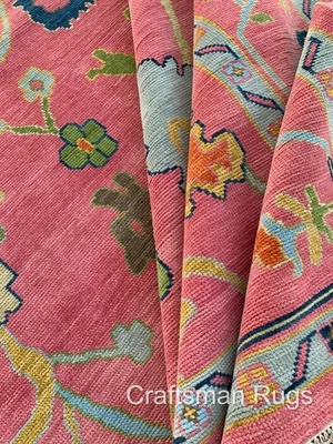 Pink Oushak Hand Knotted 4x6, 5x8, 6x9, 8x10, 9x12, 10x14, 12x15 Wool Area Rug - Image 1 of 4