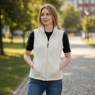 Cabela's Polartec Vest Womens Large Ivory Full Zip Sleeveless Zip Pockets - Image 1 of 4