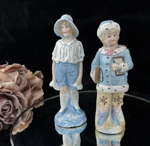 Antike deutsche Porzellanfiguren Paar zwei Kinder Biskuit & Glasur 19. Jh. - Bild 1 von 18