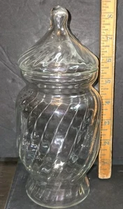 Tarro alto con tapa remolino de vidrio boticario de colección mediados de siglo 8" - Imagen 1 de 8