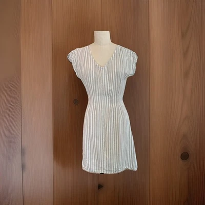 Naif Dress Womens Large Beige White Linen Blend Stripe Belted Pullover, Summer - Image 1 of 4