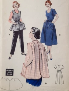 RARE Vtg 1950s Uncut Butterick 7052 Easy Sew Pattern House Dress Apron 34" 16 - Imagen 1 de 4