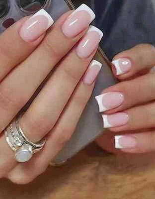 24x Short Square False Nails French Manicure Fake Tips Press On Full Cover Nails