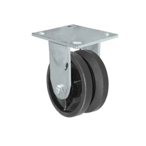 4" x 2" V-Groove Wheel | Rigid Caster | Plate Size: 4-1/2" x 6-1/4" - Picture 1 of 2