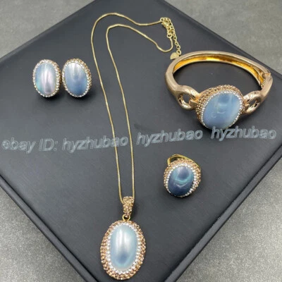 Natural Gray Oval Mabe Pearl Inlay Gold Earrings Bracelet Ring Pendant Necklace - Image 1 of 4