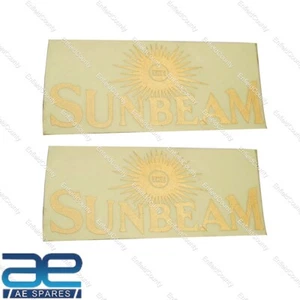 Les Sunbeam Carburant Réservoir Doré Décalque Autocollant Paire 162x70mm ECS - Picture 1 of 3
