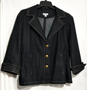 WOMENS 2XL XXL DARK BLUE DENIM 3 BUTTON 2 POCKET ELASTIC WAIST JACKET BLAZER - Picture 1 of 5