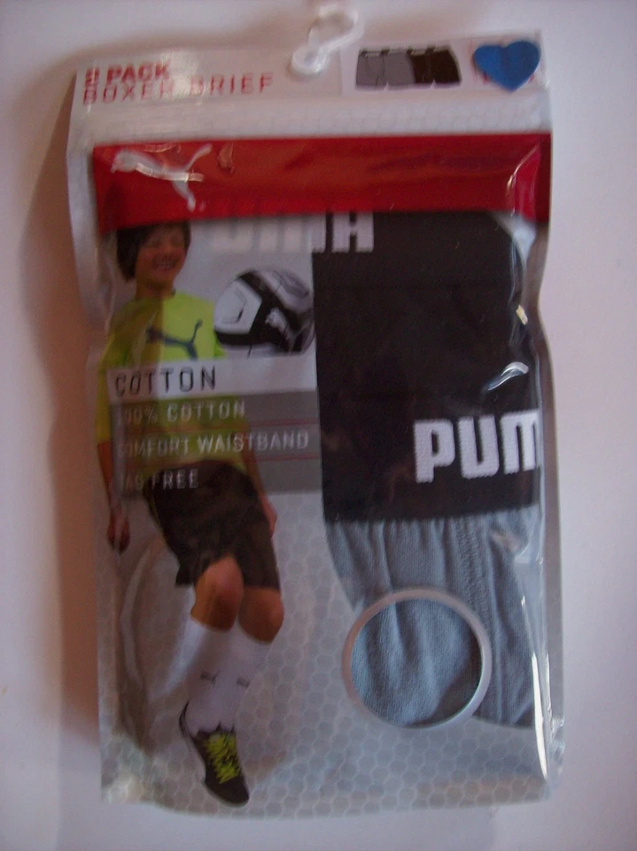 Puma Ropa Interior Calzoncillos 2pk Calzoncillos Boxer Sin Etiquetas Niños Gris Negro Nuevo en Paquete Foto 1 de 2