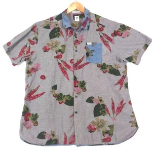 Marc Ecko Shirt Mens XL Gray Floral Cut & Sew Short Sleeve Pocket AOP Peppers - Picture 1 of 10