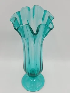 Vintage Westmoreland Glass Laurel Green Swung Pedestal Vase with Ruffled Rim 13" - Picture 1 of 12