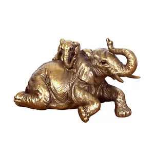 Reflections Bronze Elephant With Baby Animal Figurine Ornament Resin Decorative - Picture 1 of 7