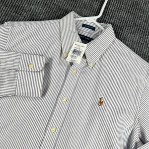 Ralph Lauren Shirt Youth Boys Size 12 Blue Striped Long Sleeve Button Down New - Picture 1 of 15