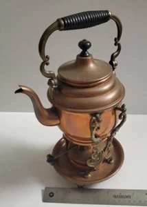 Antique RARE brass teapot with warmer Patented 1902 Made In Brooklyn USA - Picture 1 of 12